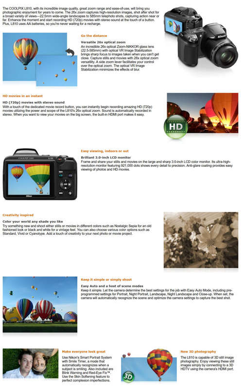 Nikon Coolpix L810 16.1 Megapixels Hdmi 26 X Zoom Digital Camera